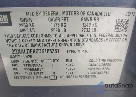 2013 Chevrolet Equinox 1Lt from USA, damaged, VIN 2GNALDEK6D6165357